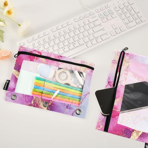 Gredecor 3 Ring Binder Pencil Pouch, Alcohol Ink Marble Modern-1 Zippered Pen Case Pouches with Clear Window, 2 Pack Stylish Office & School Supplie - color: Alcohol Ink Marble Modern-1