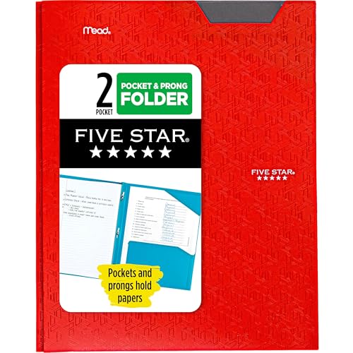 Five Star 2-Pocket Folder, Plastic Folder with Stay-Put Tabs and Prong Fasteners, Holds 8-1/2" x 11" Paper, Fire Red (72109) - color: Red, size: 1 Count (Pack of 1)