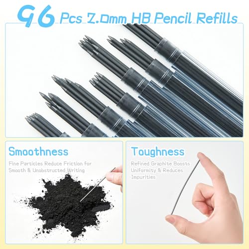 8 Pack 2.0mm HB Kids Mechanical Pencils, Break-Resistant Thick Lead | Non-slip grip & smile design. Includes 96 #2 lead refills, sharpener & eraser, great for kids handwriting & school use.