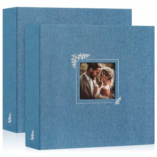 Lanpn 2 Packs Scrapbook Photo Album 12x12, Linen Window Design Cover Top Load 3 Ring Folder Binder Photo Book Photobook 12 x 12 inch with 30 Plastic Sleeves 60 Pages (Blue) - color: Blue, size: 12x12"/2PK
