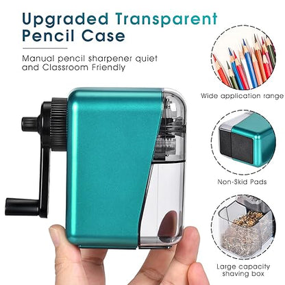 Manual Pencil Sharpener Hand Crank Pencil sharpeners for Kids with Stronger Spiral hob and auto Stop Function Charcoal Pencil Sharpener for Children/Adults/Students/Artists (Blue 1)