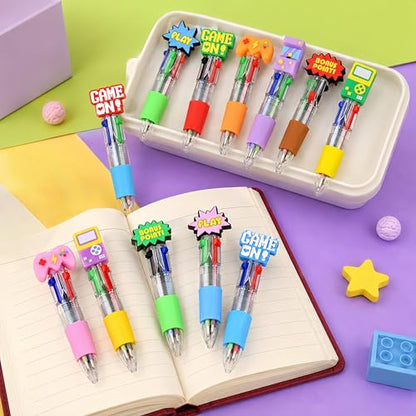 Oneshow 48 Pack Video Game Party Favors Pens Mini 4-in-1 Ballpoint Pens | Game Themed Multicolor Pen with 6 Fun Topper Styles, Gaming Pens Bulk for Classroom Prizes Goodie Bag Stuffers Birthday Gifts - style: Game-48PCS