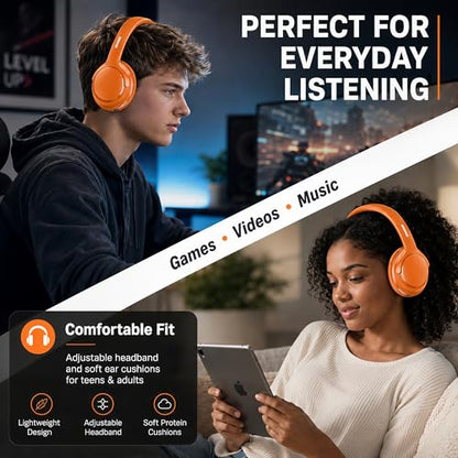 MIDOLA Bluetooth Headphones Over Ear, 68H Playtime Wireless Headphones with Microphone, 6 EQ Modes, HiFi Stereo Deep Bass, Foldable Lightweight Headset for Home Office, Cellphone, PC, Orange - color: Orange