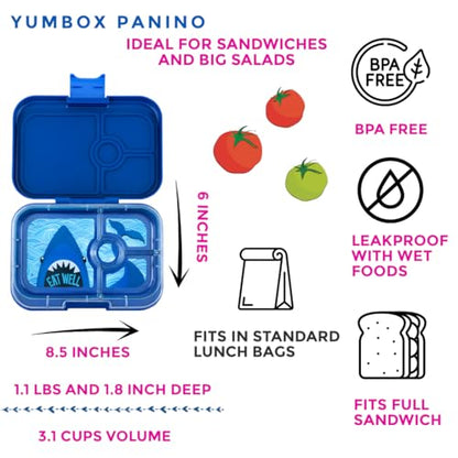 Yumbox Panino Leakproof Bento Lunch Box Container for Kids & Adults (Surf Blue Shark) - color: Surf Blue Shark