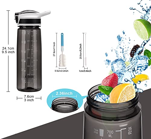 Sports Water Bottle with Straw 800ML Bike Water Bottles Reusable Water Jug 28 OZ Hydro Jug BPA-Free Wide Mouth with Handle for Fitness Outdoor Hiking Camping Dishwasher Safe (N-800 black) - color: N-800 black