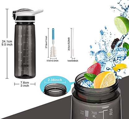 Sports Water Bottle with Straw 800ML Bike Water Bottles Reusable Water Jug 28 OZ Hydro Jug BPA-Free Wide Mouth with Handle for Fitness Outdoor Hiking Camping Dishwasher Safe (N-800 black) - color: N-800 black