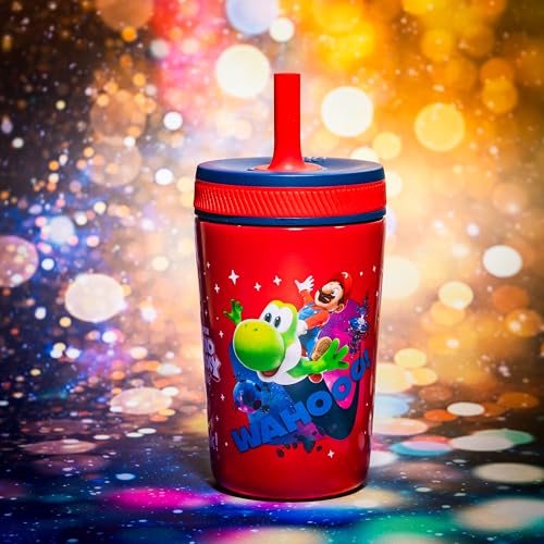 Zak Designs The Super Mario Galaxy Movie Kelso Toddler Cups For Travel or Home, 12oz Vacuum Insulated Stainless Steel Sippy Cup With Leak-Proof Design, BPA Free (Mario, Yoshi, Toad) - color: Mario, Yoshi, Toad