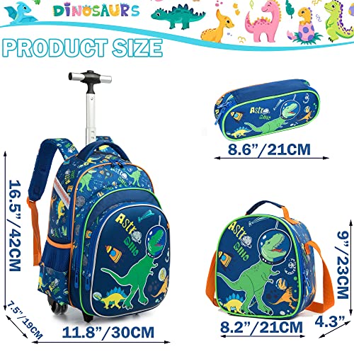 Meetbelify Boys Dinosaur Rolling Backpack Kids Backpacks with Wheels for School Bags Luggage - color: Dinosaur