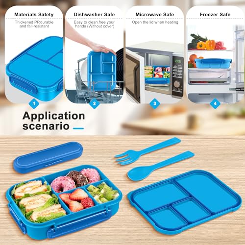 Amathley Lunch Box Kids,Bento Box Adult,Leakproof Lunch Containers for Adults/Kids/Toddler,1200ML-4 Compartments bento Lunch box with Utensil,Microwave & Dishwasher & Freezer Safe (Blue) - color: Blue