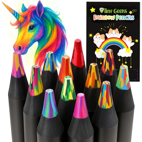 Rainbow Pencils - Colored Pencils for Kids, Girl Gifts, Goodie Bag Stuffers | Set of 12 pencils, each blending vibrant gradient hues; durable wood core-great for birthdays, stockings & art projects