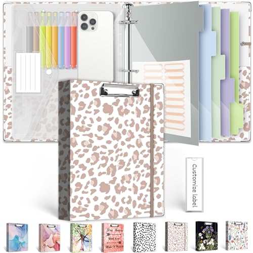 3 Ring Binder 1 Inch for 8.5"x11" Paper, Three Ring Binders with Clipboard, 5 Dividers with Tabs and Pockets, Transparent Folder, 18 Divider Stikers, BVSSX Decorative Binder with Pen Holder,Leopard - color: 01-leopard, size: 1in（Letter Size）