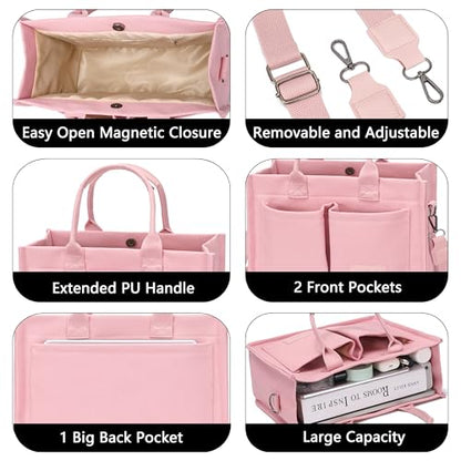 ZHMO Canvas Tote Bag for Women,Women's Bags Crossbody Bags Work Laptop Tote Bag Large Handbags Purse for Travel Nurse Teacher - color: Pink With Compartments