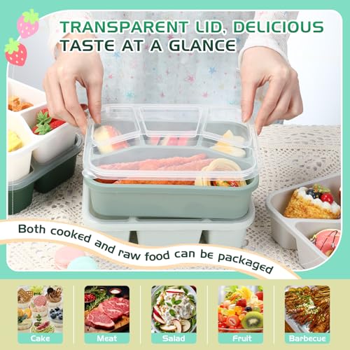 Honeydak 5 Pack Snack Containers 4 Compartment Bento Snack Boxes Reusable Lunchable Containers with Lids Divided Meal Prep Lunch Food Storage Box for School Work Travel(Sage,Mixed) - color: Sage, style: Mixed