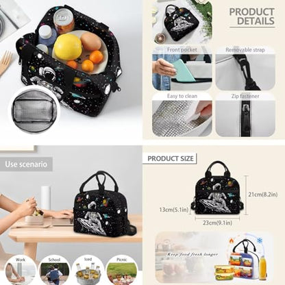 Cool Astronaut Backpack for Boys Girls Backpack with Lunch Box & Pen Pouch & Water Bottle Cover Teenage Students Lightweight 17 inch Bookbag Back to School Birthday/Christmas Gift for Kids - color: Cool Astronaut