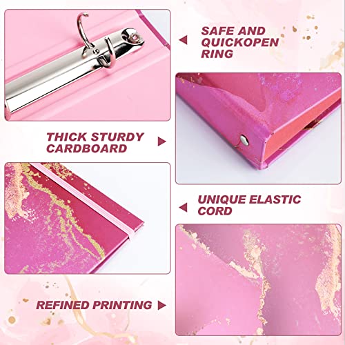 Colarr 4 Pcs Mini 3 Ring Economy Binders for 5.5" x 8.5" Paper for School, Office and Home Use, Cute Marble Small 1 Inch Round Three Ring A5 Binders with Elastic Cord, Decorative Hardcover - style: Marble