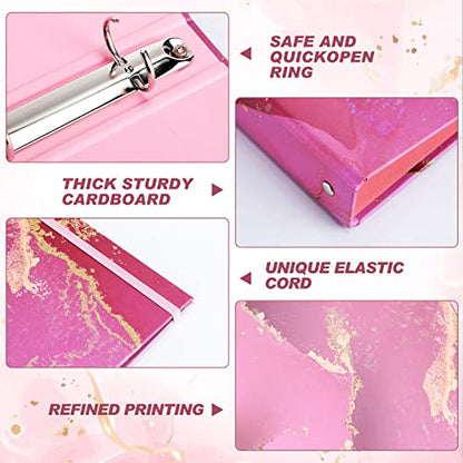 Colarr 4 Pcs Mini 3 Ring Economy Binders for 5.5" x 8.5" Paper for School, Office and Home Use, Cute Marble Small 1 Inch Round Three Ring A5 Binders with Elastic Cord, Decorative Hardcover - style: Marble