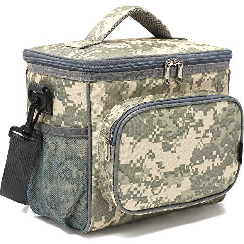 FlowFly Insulated Reusable Lunch Bag Adult Large Lunch Box for Women and Men with Adjustable Shoulder Strap,Front Zipper Pocket and Dual Large Mesh Side Pockets,DigitalCamo - color: DigitalCamo