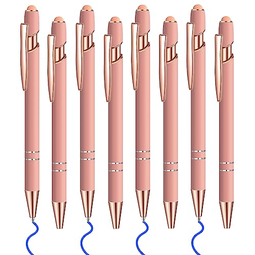 8 Pcs Blue Ink Ballpoint Pen with Stylus Tip 2 in 1 Stylus Ballpoint Pen Metal Pens Stylus Pen for Touch Screens School Office Coworkers (Pink Rose Gold) - color: Pink Rose Gold