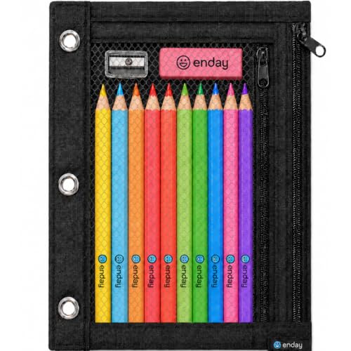 Enday Black Pencil Pouch For 3 Ring Binder, Zippered Binder Pencil Pouches, 3 Ring Pencil Pouch for Binder, Pencil Case for Binder, Large Pencil Bags for School, Home, and Office - color: Black, size: 1
