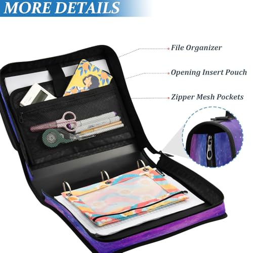 Galaxy Zipper Binder for School with Shoulder Strap & Extra Pockets - 1.5 Inch 3-Ring Binder Holds 500+ Sheets, Textbooks, Laptop - color: Galaxy