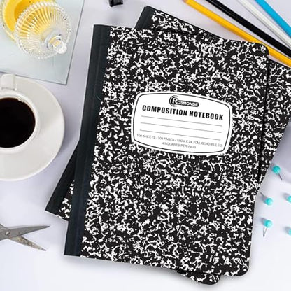 Rosmonde 5000 Pack (Pallet) Composition Notebooks Bulk, Quad Ruled, 200 Pages (100 Sheets), 9-3/4 x 7-1/2, Bulk Purchasing for School Districts & Office, Black Marble Notebooks, 4-7 Days Transit - size: 5000 Pack | District Pallet, style: Black Marble