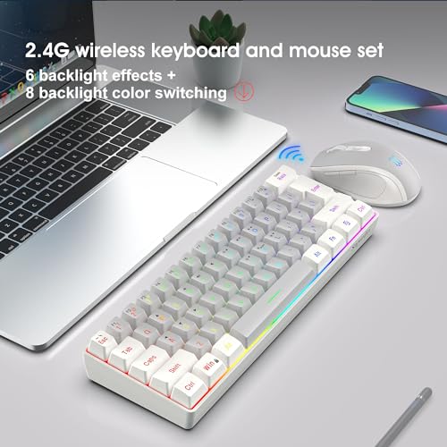 Snpurdiri 2.4G Wireless Gaming Keyboard and Mouse Combo, Include Mini 60% Mechanical Feel RGB Backlit Keyboard, Ergonomic Vertical Feel Small Wireless Mouse(White and Grey) - color: White Grey Combo