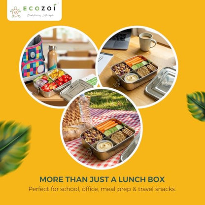 ecozoi Stainless Steel Bento Lunch Box for Adults & Kids, 4 Compartment Leak Proof 50 Oz, BPA-Free Dishwasher Safe, Eco-Friendly and Plastic-Free Lunch Container for School, Work and Meal Prep - size: 4 Compartment 50 Oz