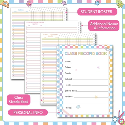 Pasimy 2026-2027 Teacher Record Book Grade Book for Teacher Classroom Spiral Bound Class Planner Double Sided Office Favors Supplies for Classroom Attendance Decoration(Composition Notebook) - style: Composition Notebook