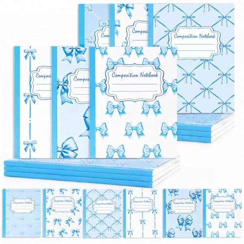 6 Packs 112 Pages Composition Notebook for Back to School 7-1/2" x 9-3/4" | Cute Blue Bow Composition Notebook College Ruled Bulk for First Day of School Offices - color: Blue