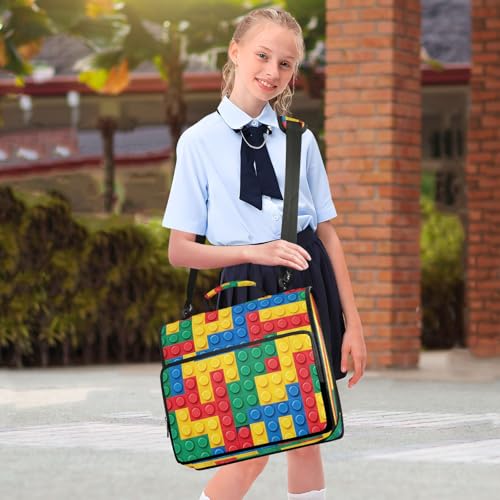 Building Blocks Bricks Colorful 3 Ring Binder with Zipper, Expanding File Folder and Shoulder Strap and Handle, 500 Page Capacity