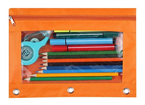 24 Packs 3 Ring Binder Pen Pencil Case Pouch Bulk Set Stationery Bag for School Class Office Orange - color: orange