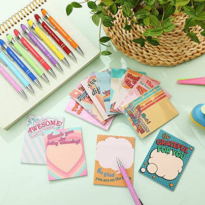 Geyee 24 Pcs Back to School Teacher Gifts Retro Employee Sticky Notes with Funny Pens 3 x 4 Inch Employee Appreciation Gifts for Coworkers Teacher Office Staff Work Team Appreciation Gift - style: Retro Employee