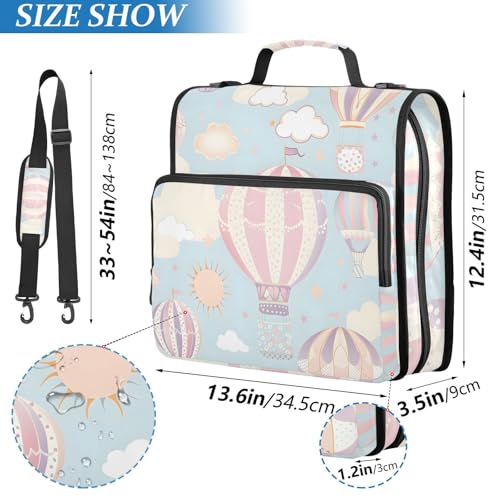 Hot Air Balloon Zipper Binder Bag 3 Ring Binder with Shoulder Strap Zip Up 500 Sheets Capacity Multi Pockets for School Office Supplies - color: Multi1639, size: Fit 500 Sheets