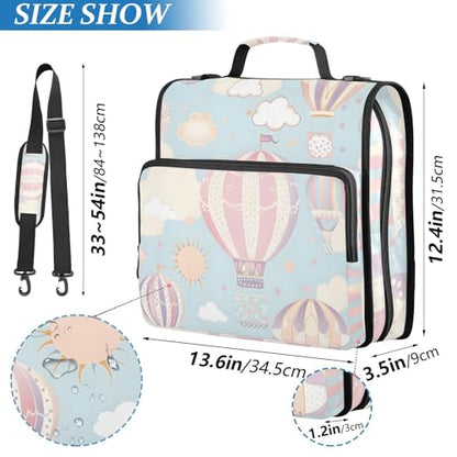 Hot Air Balloon Zipper Binder Bag 3 Ring Binder with Shoulder Strap Zip Up 500 Sheets Capacity Multi Pockets for School Office Supplies - color: Multi1639, size: Fit 500 Sheets
