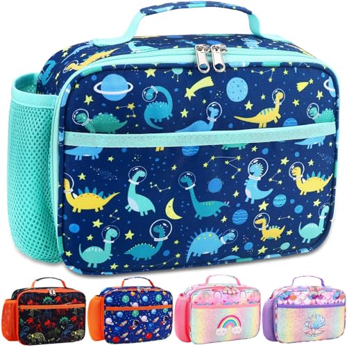 RHCPFOVR Kids Lunch Bag - Insulated Lunch Box for Boys Girls,Washable Lunch Bag and Reusable Toddler Leak-proof Lunchbox for School and Daycare - color: Deep Blue Dinosaur