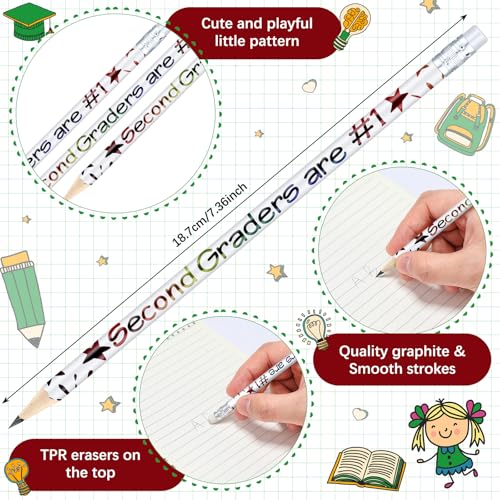 Tenceur 48 Pcs 2nd Graders Pencils Bulk Motivational Pencils with Erasers Inspirational Pencil with Back to School Supplies for Kids Student Teacher Classroom Reward - style: 2nd Graders