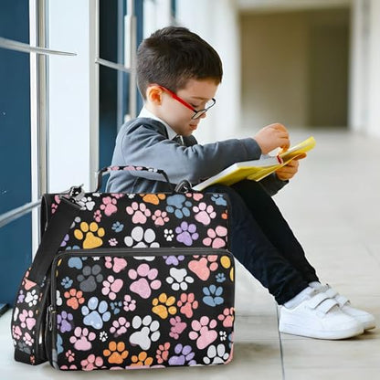Bolaz Durable 3 Ring Binder Bag with Zipper,Colorful Footprint Pattern,1.5 Inch Multi-Pockets Organizer with Shoulder Strap and Handle - color: Colorful Footprint Pattern