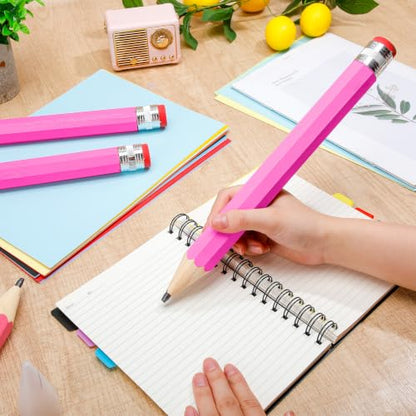 Tinlade 6 Pcs Wooden Jumbo Pencils for Prop, Funny Huge Pink Giant Pencil 14 Inch for Home and School Supplies, Kids, Preschoolers - color: Pink