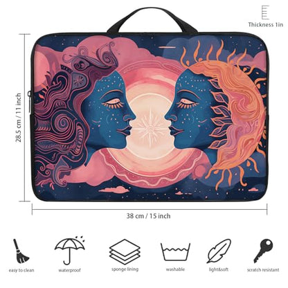 Laptop Sleeve Bag with Handle Computer Protective Soft Cover Case for 14 Inch 13 Inch Laptop,Art Sun and Moon - color: Art Sun and Moon