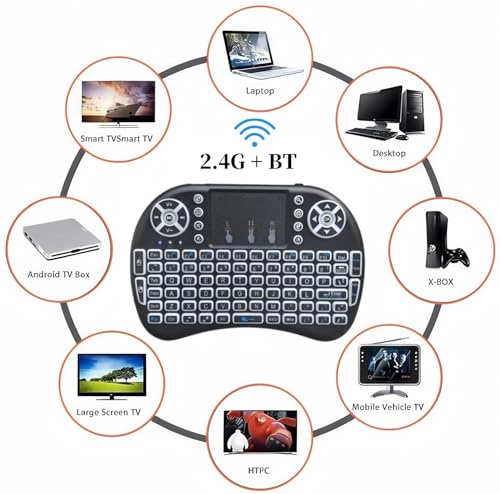 Portable Mini Wireless Keyboard with Bluetooth&2.4G, Touchpad Mouse Combo Upgraded BRG Backlitght Memory for PC/Android TV Box/Projector/HTPC/Pad/Xbox/Tablets:i8-BT