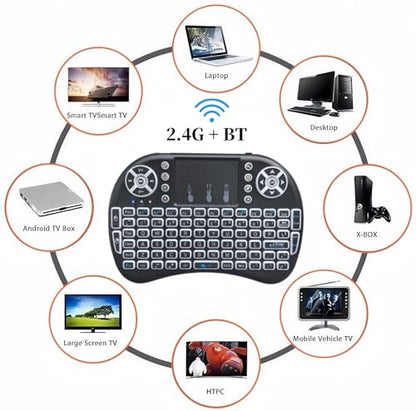Portable Mini Wireless Keyboard with Bluetooth&2.4G, Touchpad Mouse Combo Upgraded BRG Backlitght Memory for PC/Android TV Box/Projector/HTPC/Pad/Xbox/Tablets:i8-BT