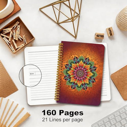2 Pcs Bohe Mandala Spiral Notebook, Cute Flower College Ruled Spiral Notebook, Multi Subject Notebooks, 160 Ruled Pages Hardcover Journals for Writing Office, Flower Gifts for Women - color: Multicolour 0010