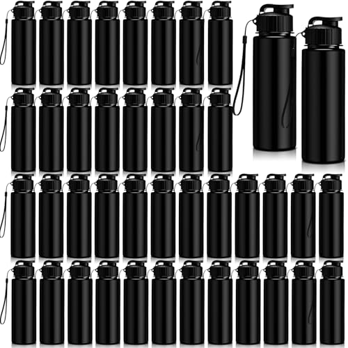 Domensi 50 Pieces Plastic Water Bottle Bulk 17 oz Sports Adults Reusable Large Water Bottles with Leak Proof Flip Top for Adults Fitness (Solid Black) - color: Solid Black