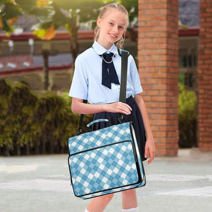 Argyle Blue and White Zipper Binder 3 Ring 1.5 Inch School Binder Organizer with Shoulder Strap Handle File Folder Pockets Large Capacity Students Girl Boy Men Office Work - color: Argyle Blue and White