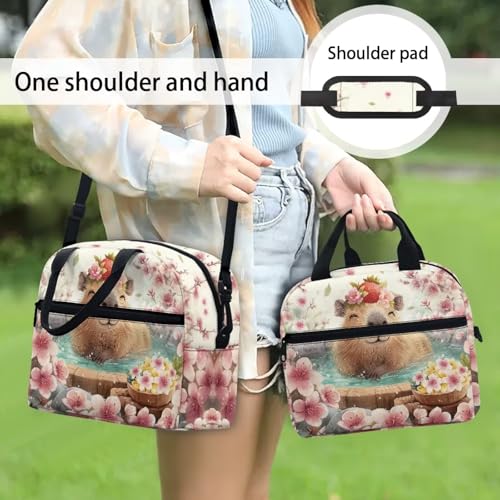 Capybara Lunch Box for Girls 8-10 Sakura One Piece Lunch Box for Boys 4-6 Preschool Meal Bag Kids 6-8 Kindergarten Toddler Children Elementary School Adjustable Shoulder Strap Portable - color: Sakura Capybara