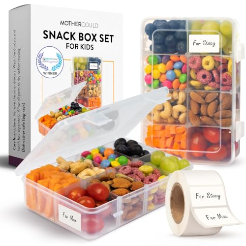 Snack Box Containers Set of 2-Reusable,100 Dissolvable Labels, 8 Adjustable Compartments, Dishwasher Safe, BPA-Free, Food Grade, Durable Design, PARENT TESTED PARENT APPROVED AWARD (2 Pack)(Clear) - color: Clear (New), size: Small