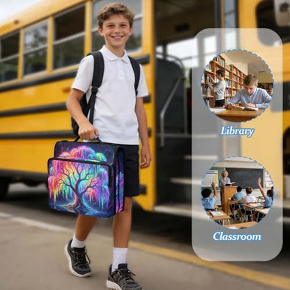 Tree 2-inch 3 Ring Zipper Binder with Shoulder Strap Holds 14 Inch Laptop for Students and Office - color: Rainbow Tree