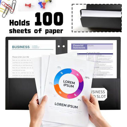 Black 3 Hole Punched Plastic 2 Pocket Folders for 3 Ring Binder, Durable Poly Folder for Notebook, Office & School Use, 6 Pack - size: 3 Hole