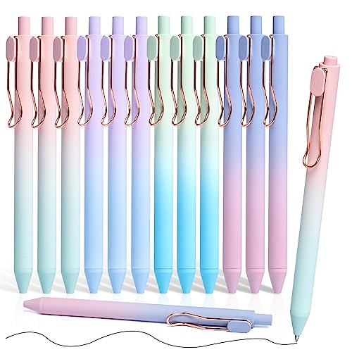 Drawdart Smooth Writing Pens, 12 Pcs No Bleed & Smear, Black Ink Fine Point (0.5mm), Retractable Aesthetic Journaling Pens for Women & Men - color: 12 Pcs Gradient- Black Ink