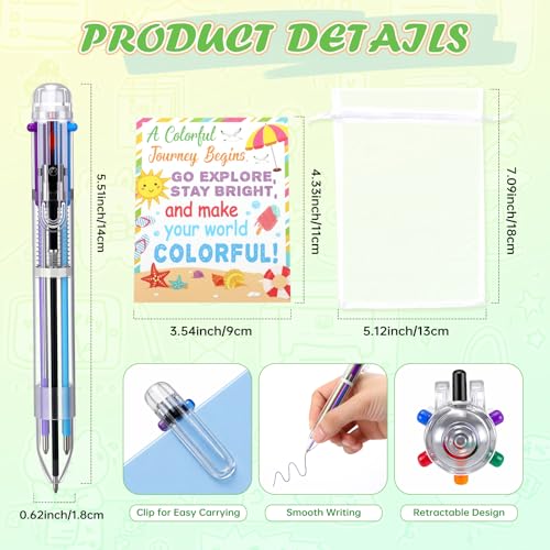 24 Set Graduation Gift Bulk End of Year Student Gifts 6 in 1 Multicolor Ballpoint Pen and Mini Compass with Cards and Organza Bags Classroom Gifts for Pre K Kindergarten